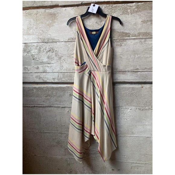 Eva Franco Dresses & Skirts - Eva Franco Multicolored Stripe Sleeveless Knit Sup-lice Asymmetrical Hem Dress